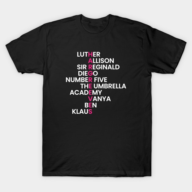 The Hargreeves Family - The Umbrella Academy (White) T-Shirt by viking_elf